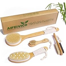 AIFEIVICO Dry Brushing Body Brush - Natural Boar Bristle, Bamboo, Long Handle
